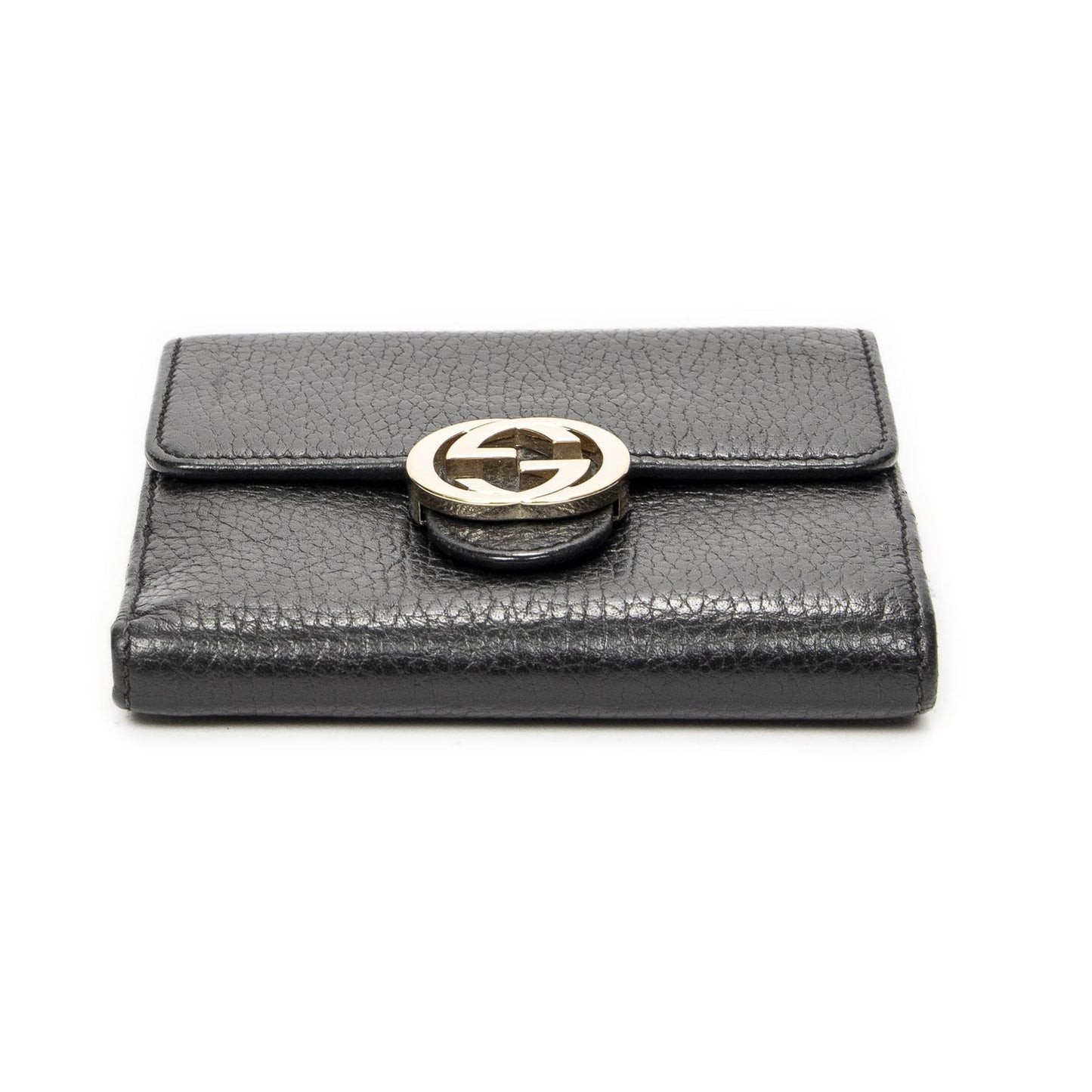 Gucci Interlocking Compact French Wallet Black Gray Calfskin Leather — view 3