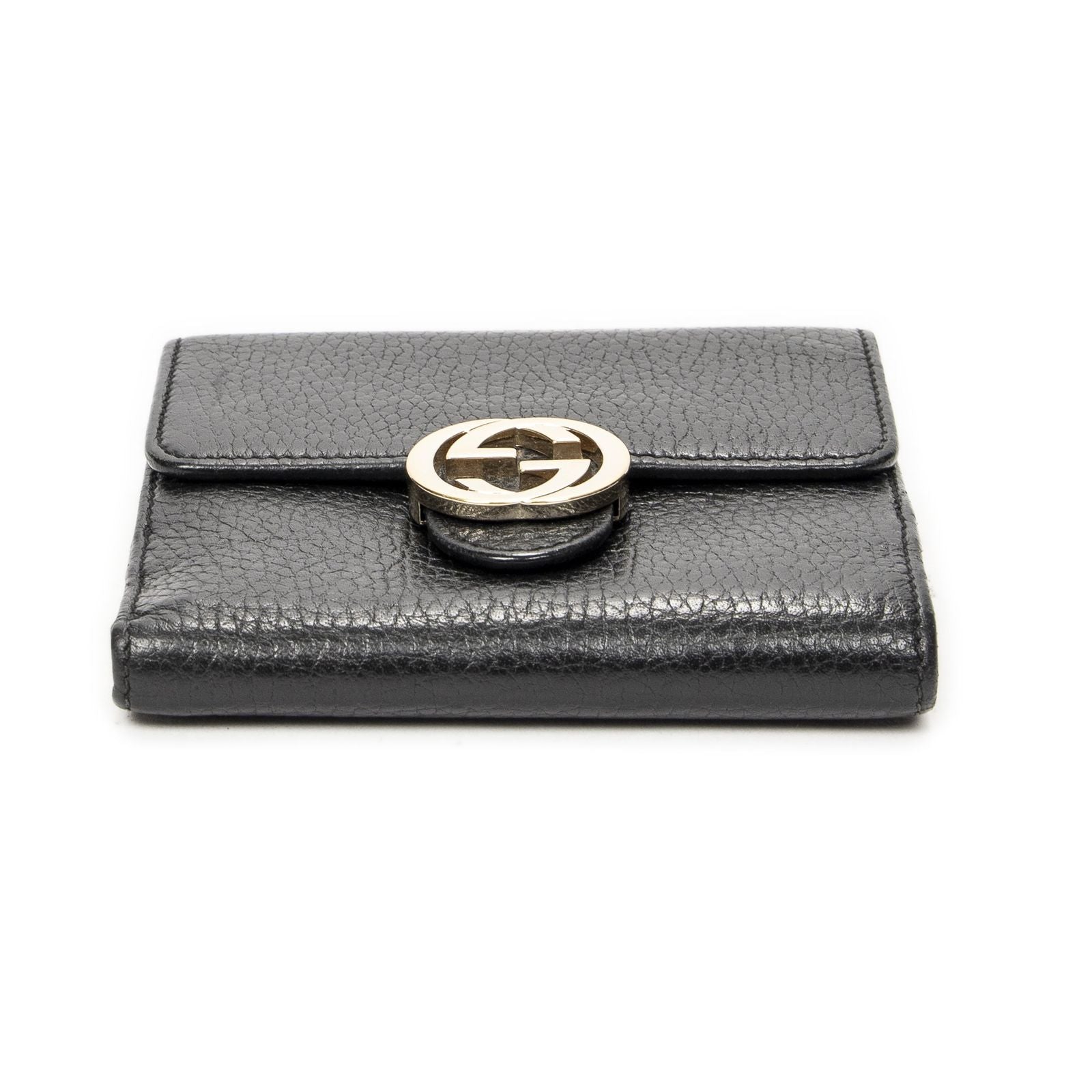Gucci Interlocking Compact French Wallet Black Gray Calfskin Leather — view 3