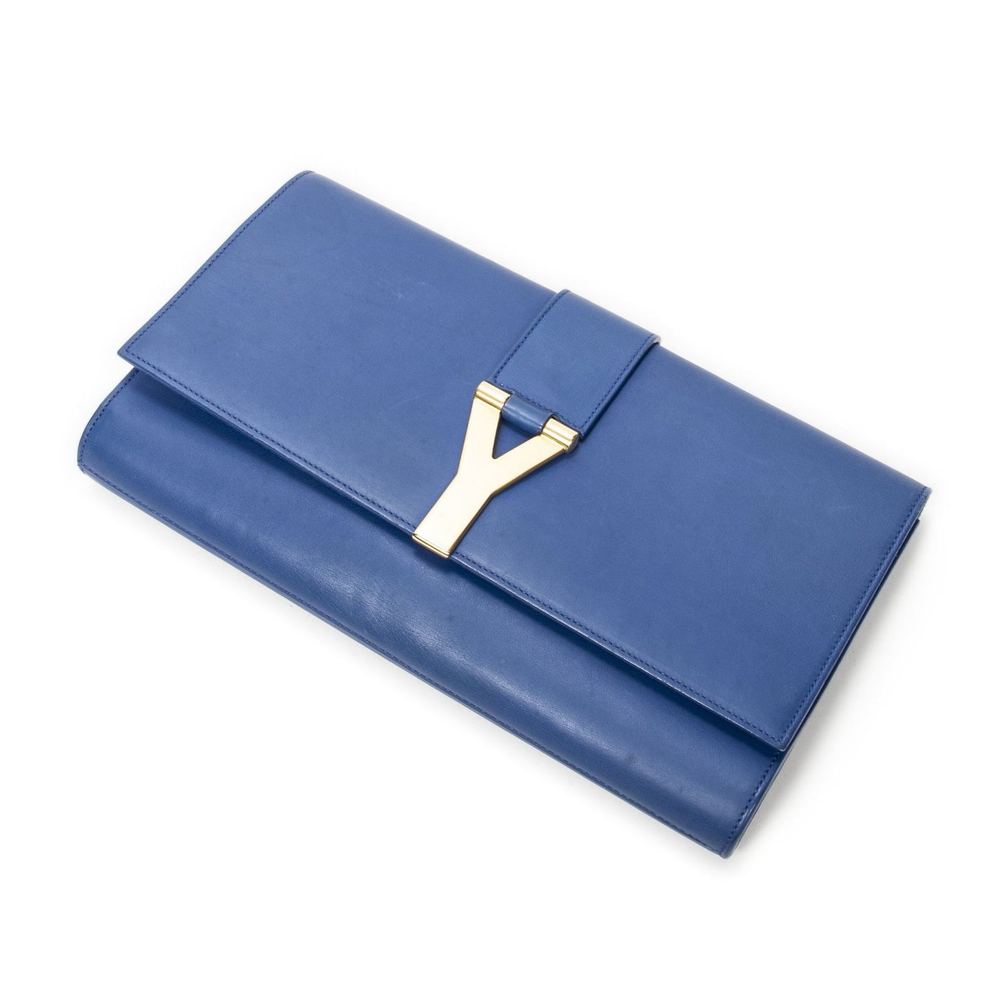 Saint Laurent Yves Line Clutch Blue Calfskin Leather