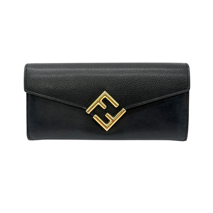 Fendi Wallet FF Diamond Continental Leather Black Gold Folding