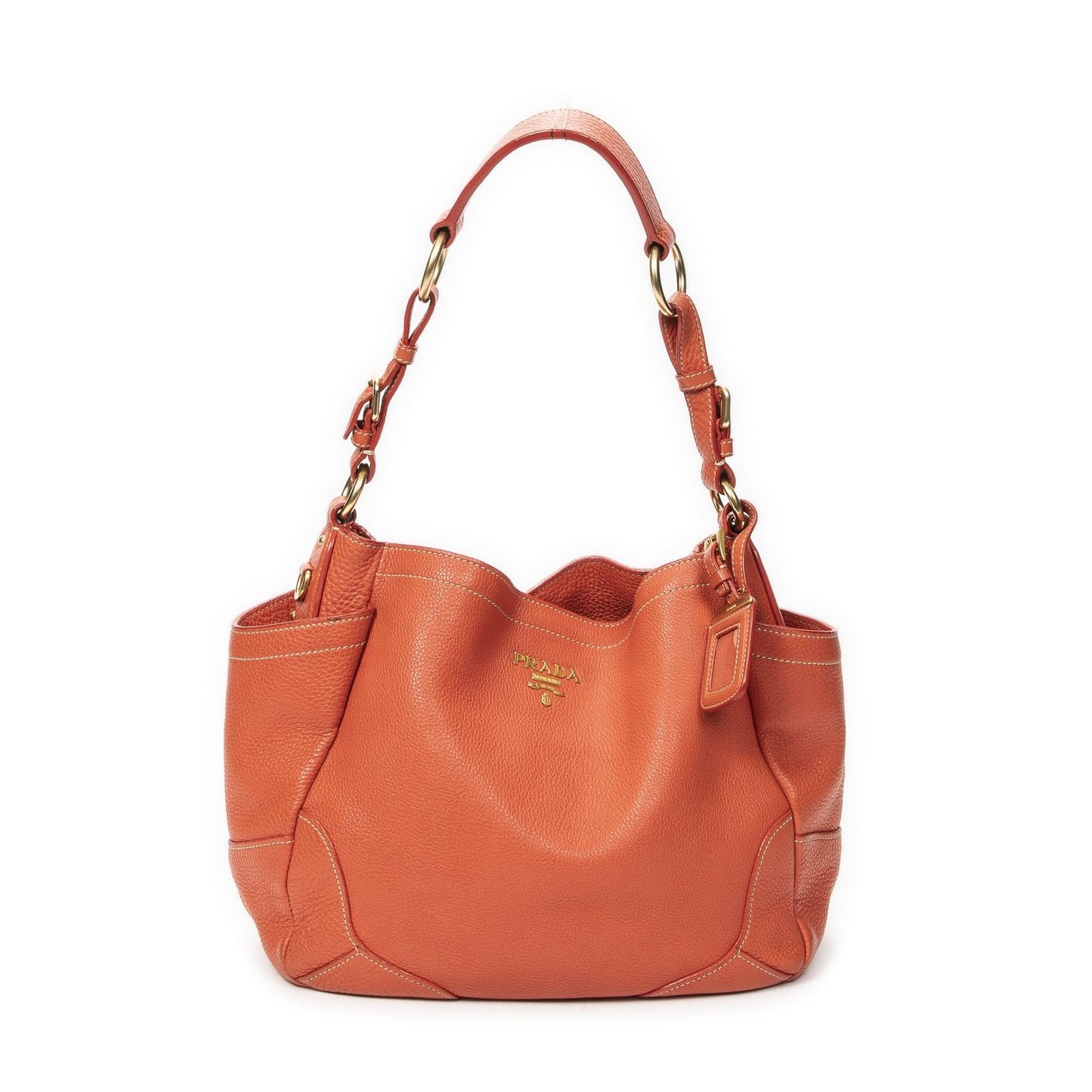 Prada Side Pocket Ring Orange Vitello Daino