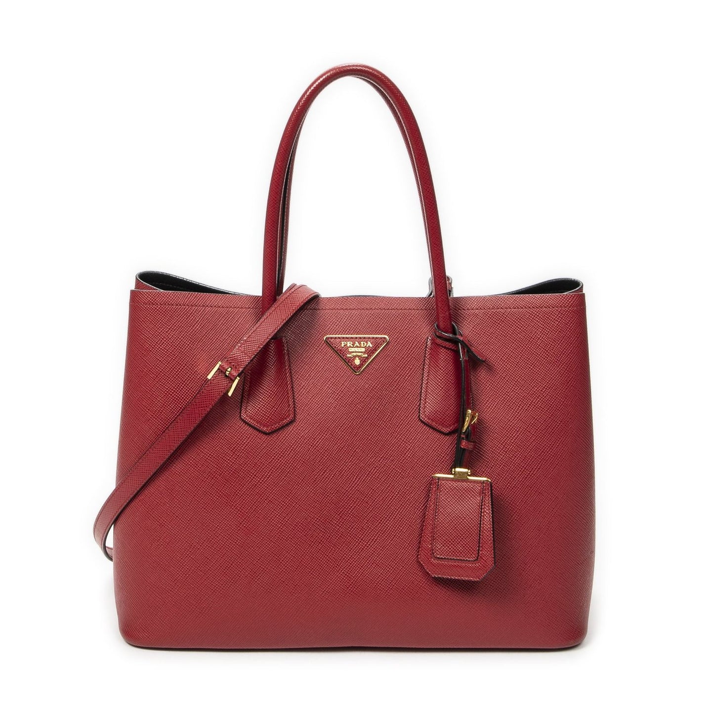 Prada Cuir Double Handle Tote Red Saffiano Leather