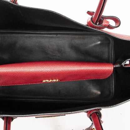 Prada Cuir Double Handle Tote Red Saffiano Leather — view 9