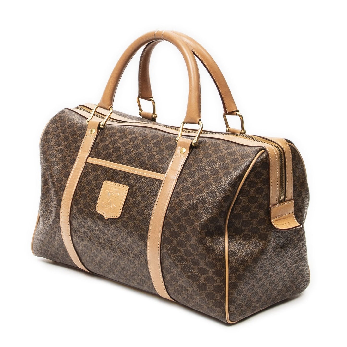 Celine Midi Amboston Brown Beige Macadam Canvas Shoulder Bag — view 2
