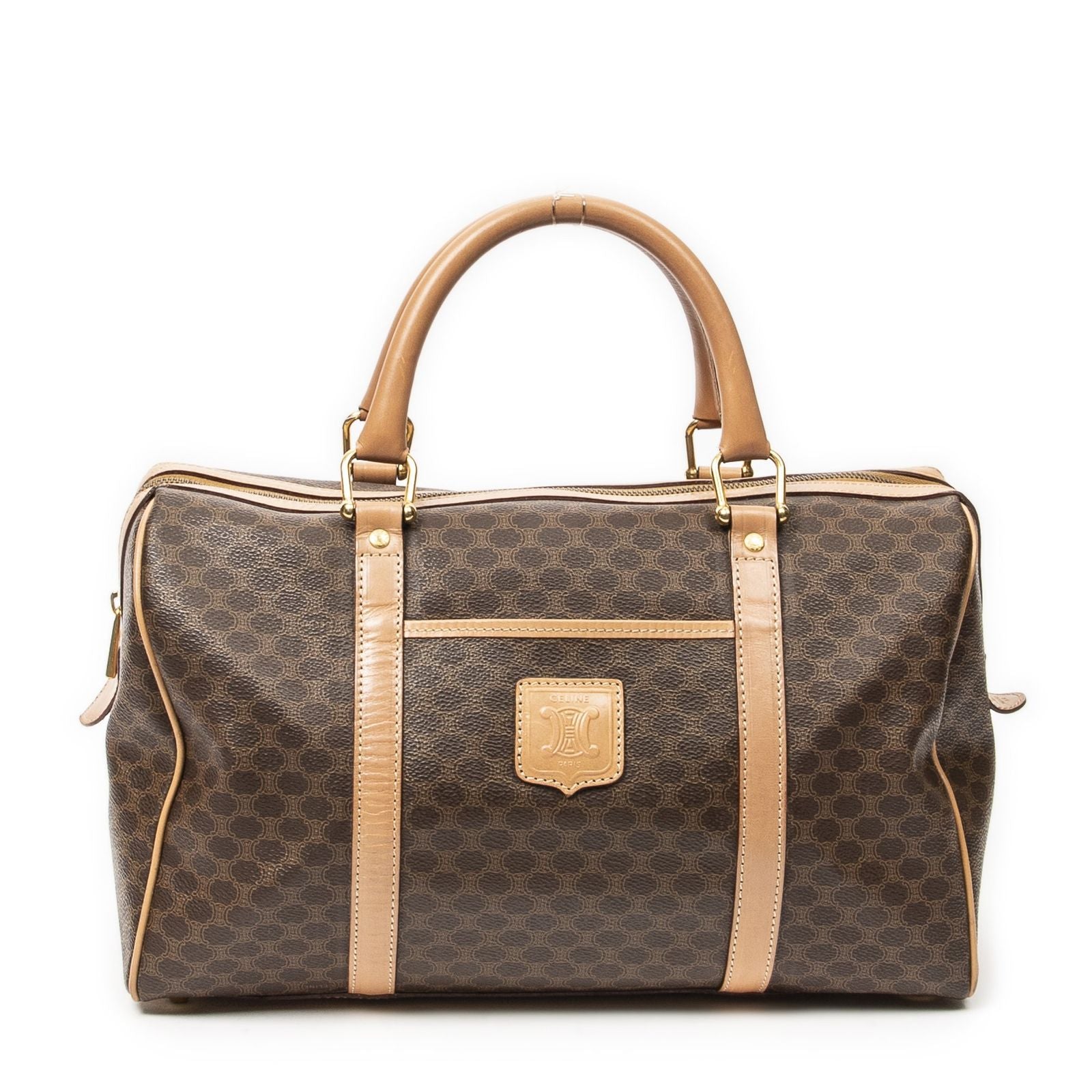 Celine Midi Amboston Brown Beige Macadam Canvas Shoulder Bag