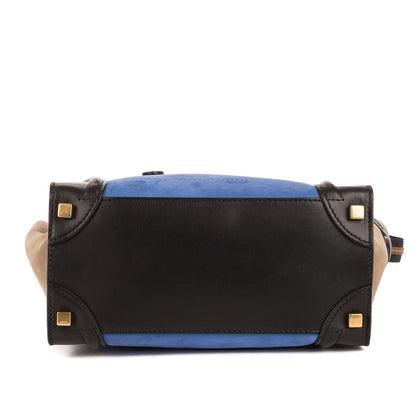 Celine Micro Luggage Tricolor Black Blue Calfskin Leather — view 6