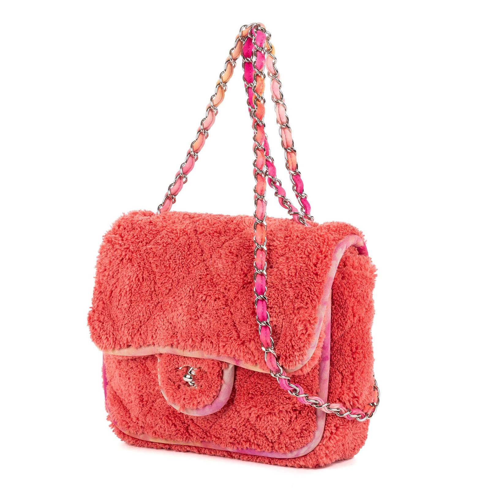 Chanel Terry Cloth Jumbo Single Flap Pink Quilted Satin — view 2