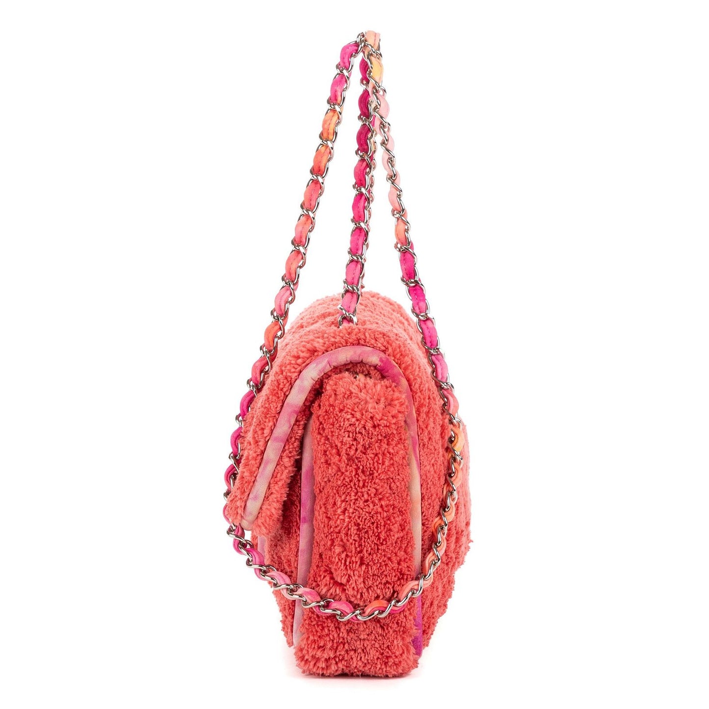 Chanel Terry Cloth Jumbo Single Flap Pink Quilted Satin — view 3