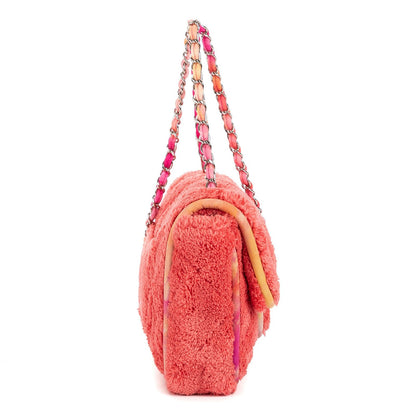 Chanel Terry Cloth Jumbo Single Flap Pink Quilted Satin — view 4