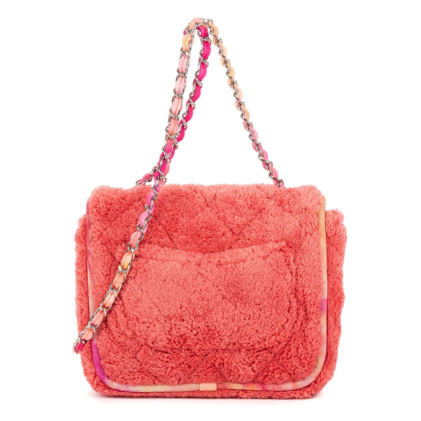 Chanel Terry Cloth Jumbo Single Flap Pink Quilted Satin — view 5