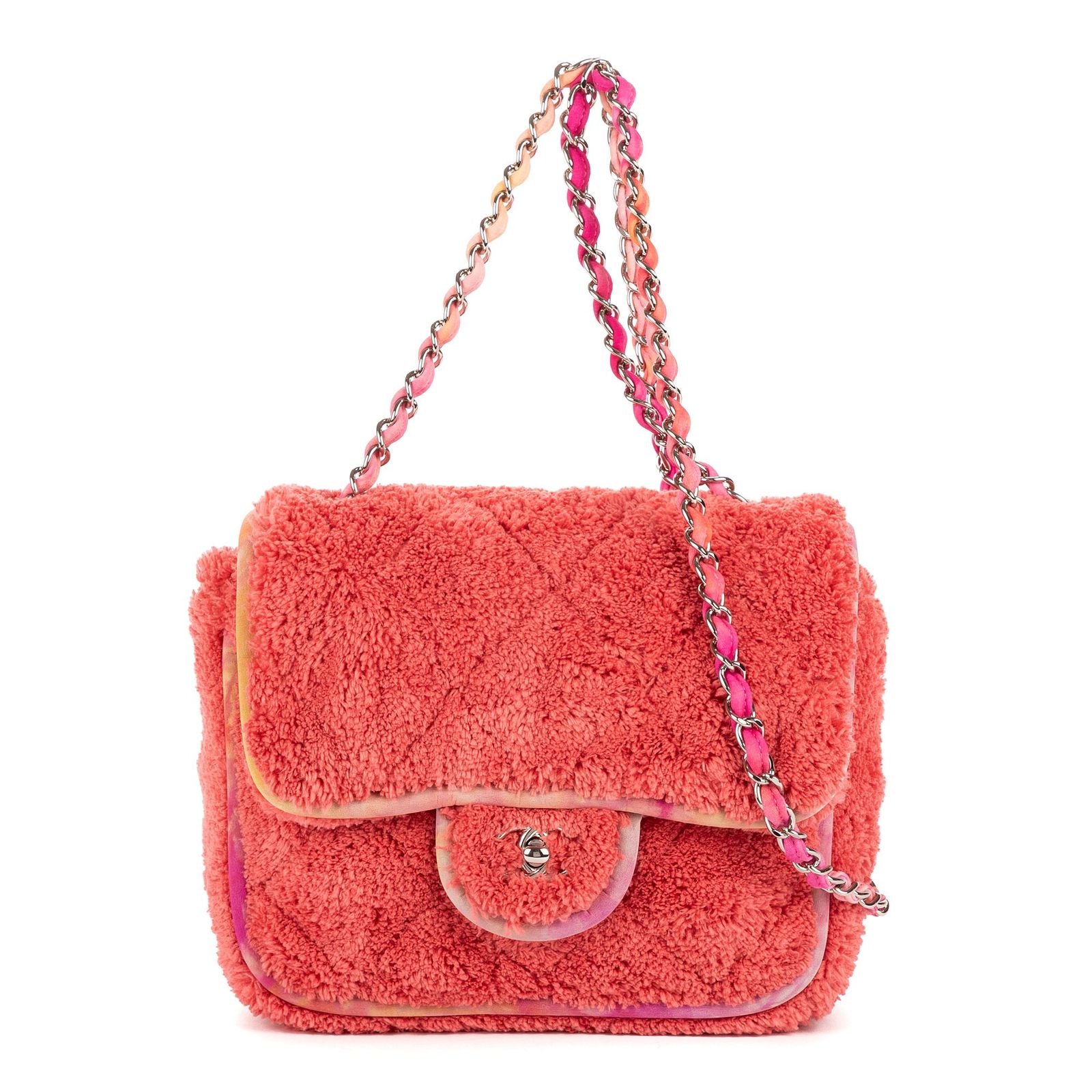 Chanel Terry Cloth Jumbo Single Flap Pink Quilted Satin
