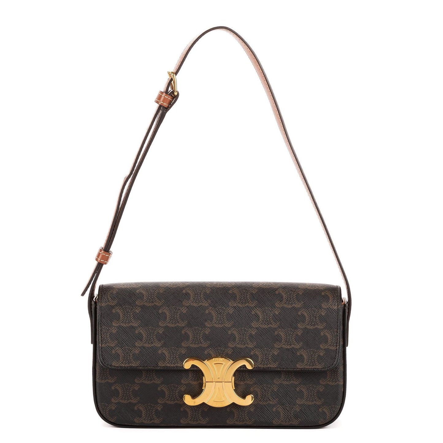 Celine Classic Claude Triomphe Brown Striped Canvas Messenger Bag