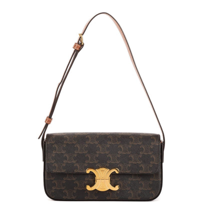 Celine Classic Claude Triomphe Brown Striped Canvas Messenger Bag