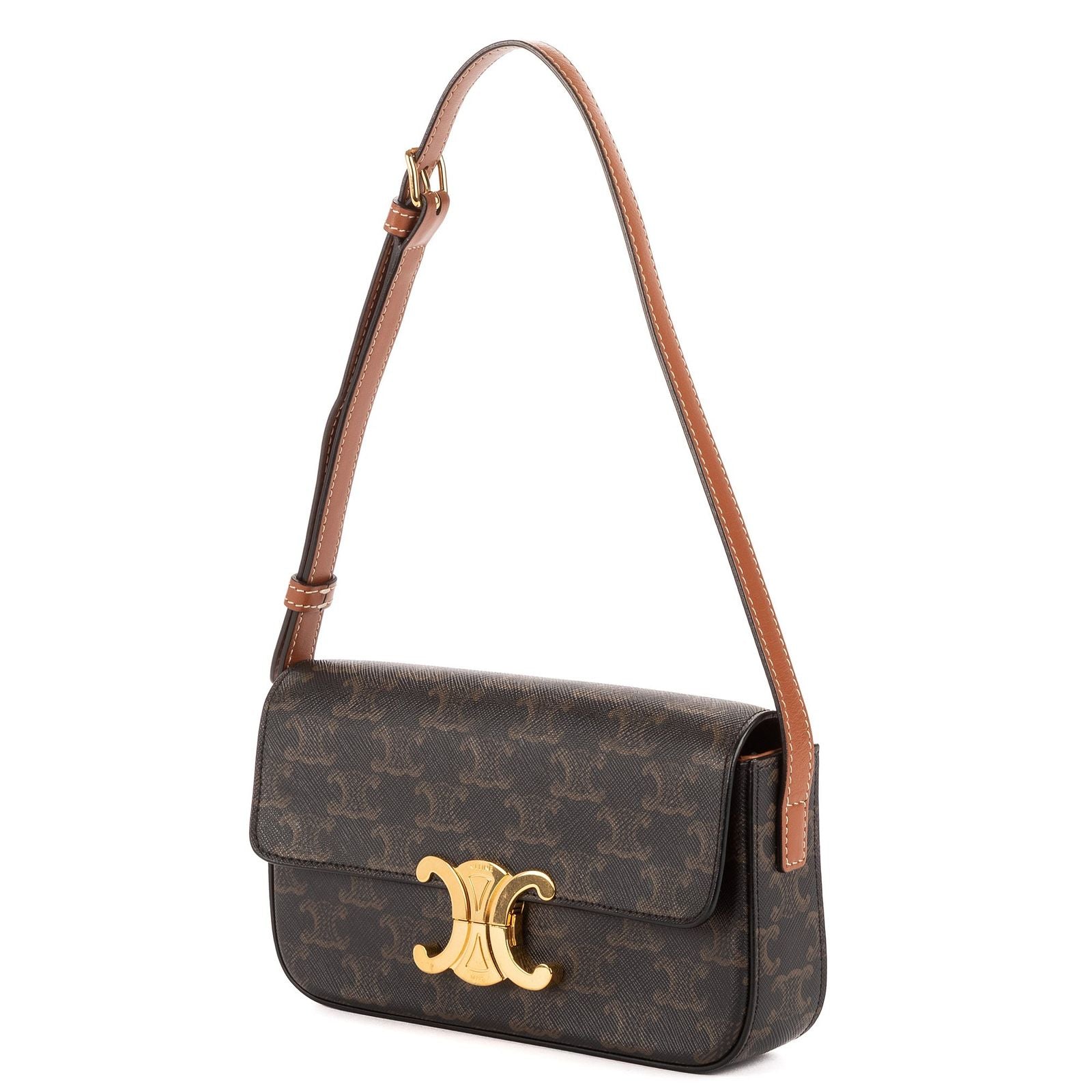 Celine Classic Claude Triomphe Brown Striped Canvas Messenger Bag — view 2