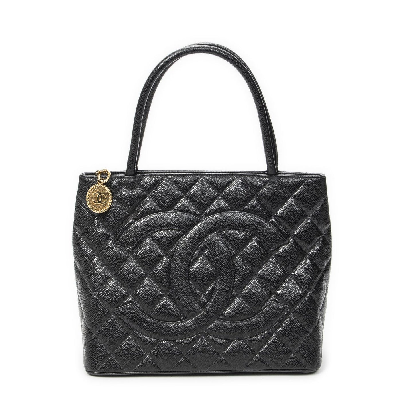 Chanel Timeless Medallion Tote Black Quilted Caviar Leather