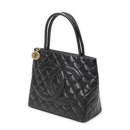 Chanel Timeless Medallion Tote Black Quilted Caviar Leather — view 2