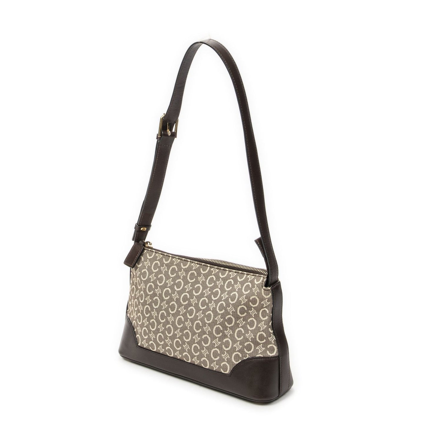 Celine Small Shoulder Bag Beige Dark Brown Macadam Canvas — view 2
