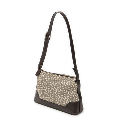 Celine Small Shoulder Bag Beige Dark Brown Macadam Canvas — view 2