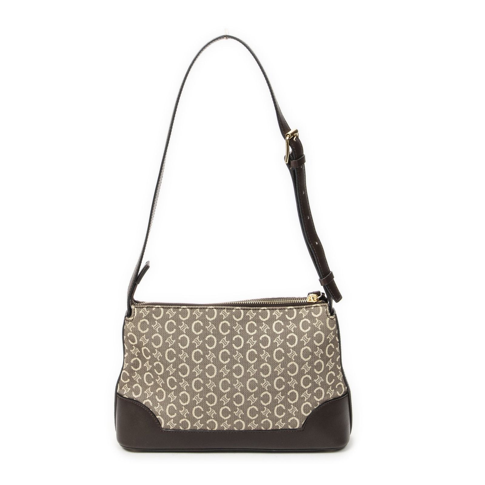 Celine Small Shoulder Bag Beige Dark Brown Macadam Canvas — view 5