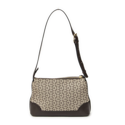 Celine Small Shoulder Bag Beige Dark Brown Macadam Canvas — view 5