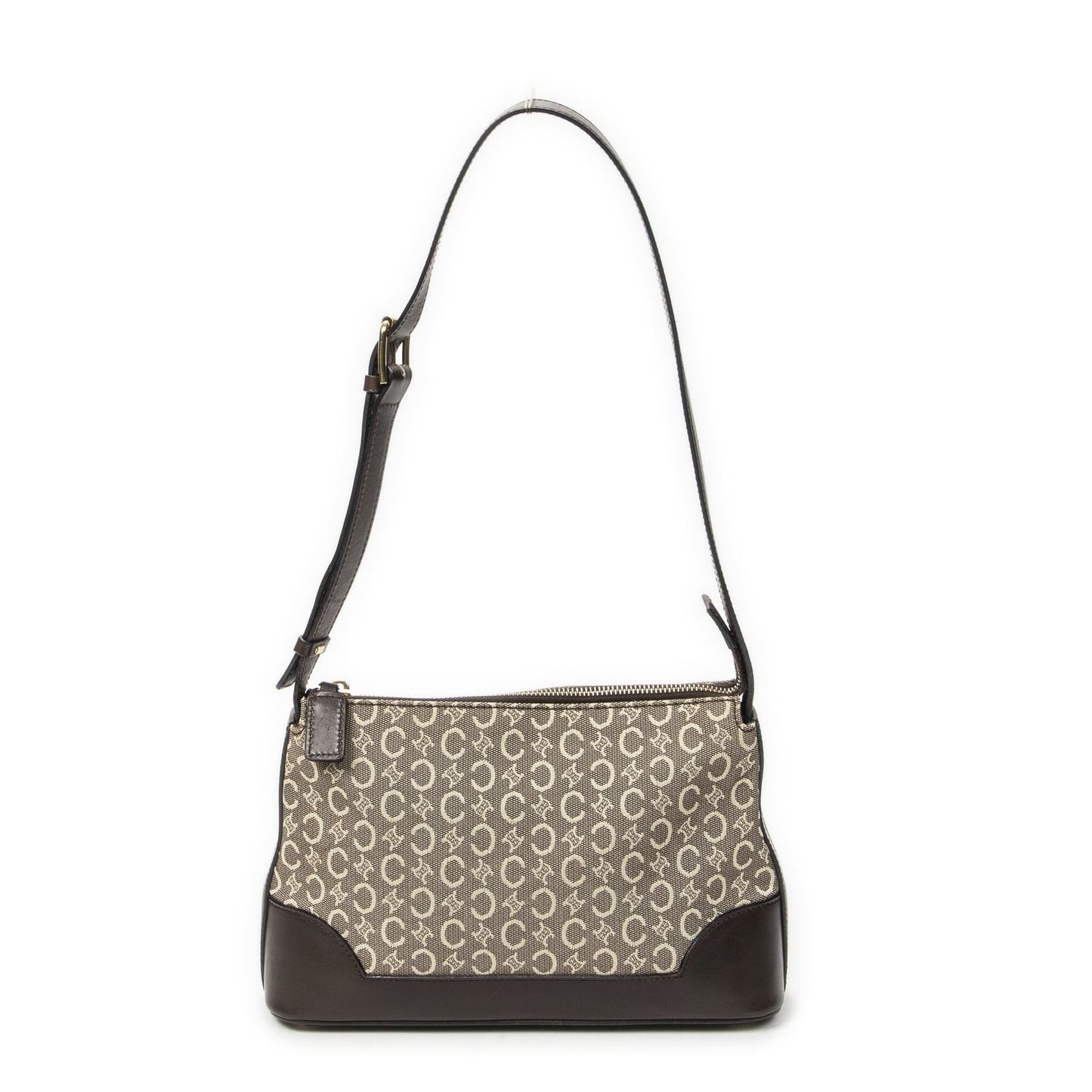 Celine Small Shoulder Bag Beige Dark Brown Macadam Canvas