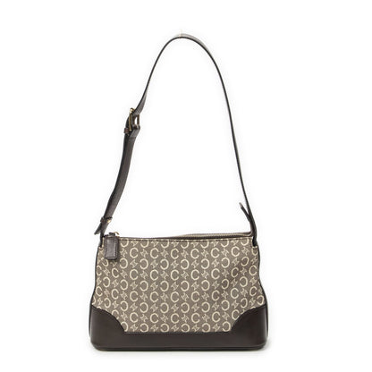 Celine Small Shoulder Bag Beige Dark Brown Macadam Canvas