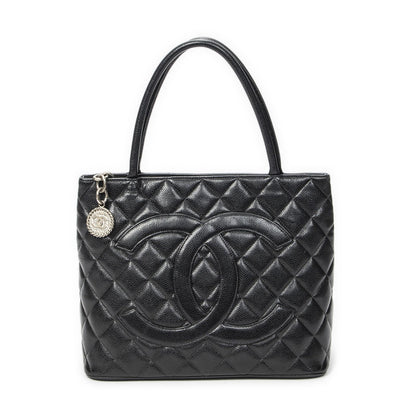 Chanel Timeless Medallion Tote Black Quilted Caviar Leather