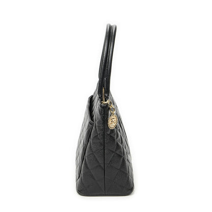Chanel Timeless Medallion Tote Black Quilted Caviar Leather — view 4