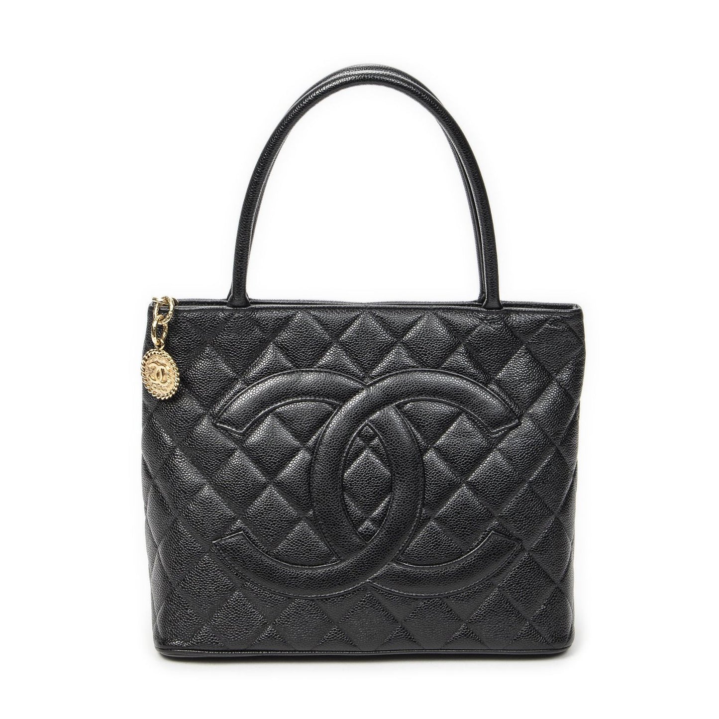 Chanel Timeless Medallion Tote Black Quilted Caviar Leather