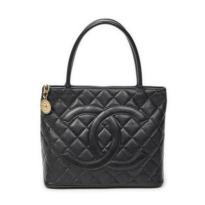Chanel Timeless Medallion Tote Black Quilted Caviar Leather