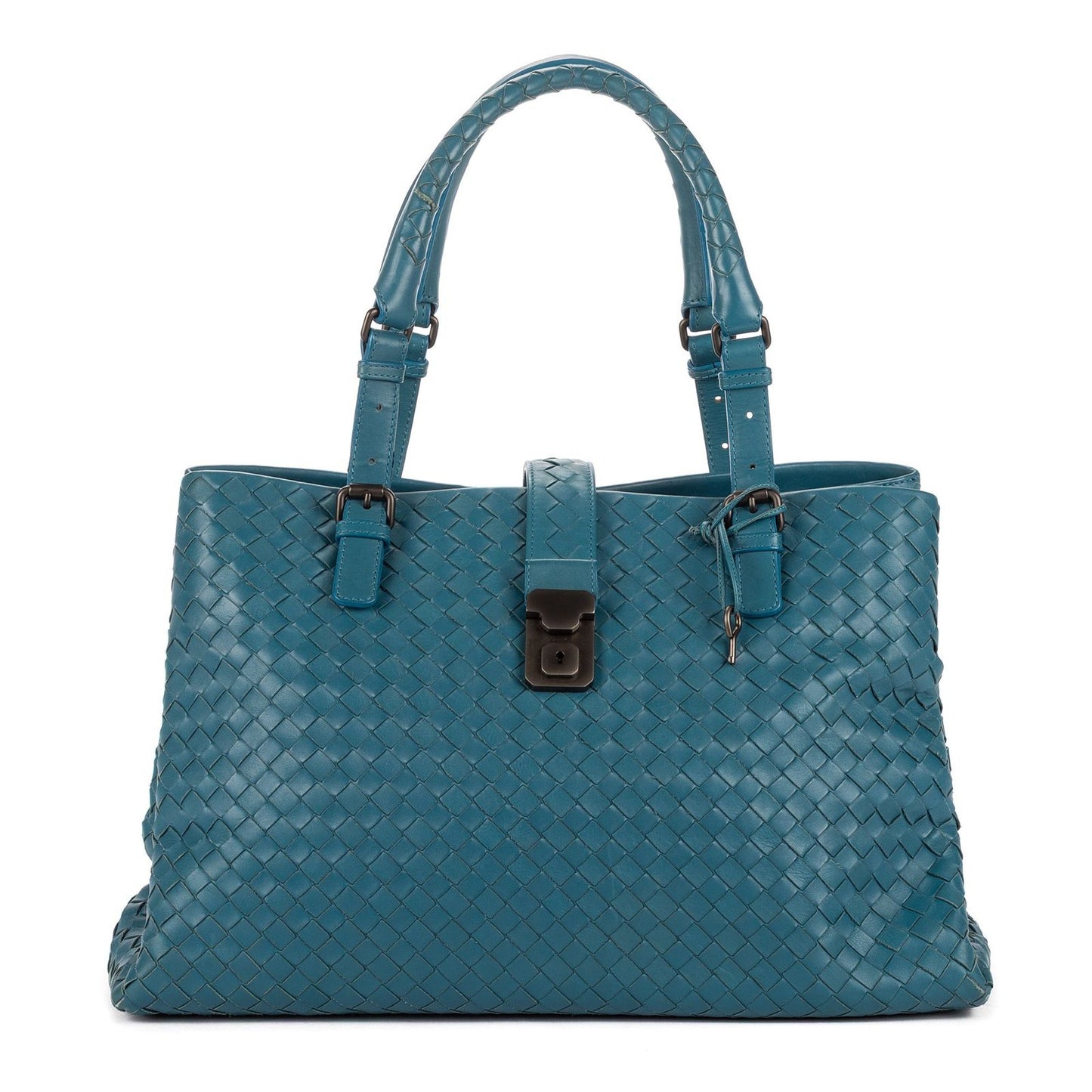 Bottega Venetaintreciatto Roma Blue Intrecciato Leather Shoulder Bag