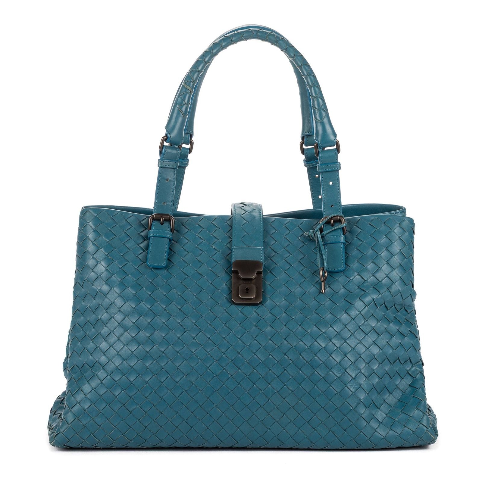 Bottega Venetaintreciatto Roma Blue Intrecciato Leather Shoulder Bag