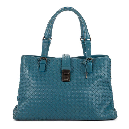 Bottega Venetaintreciatto Roma Blue Intrecciato Leather Shoulder Bag