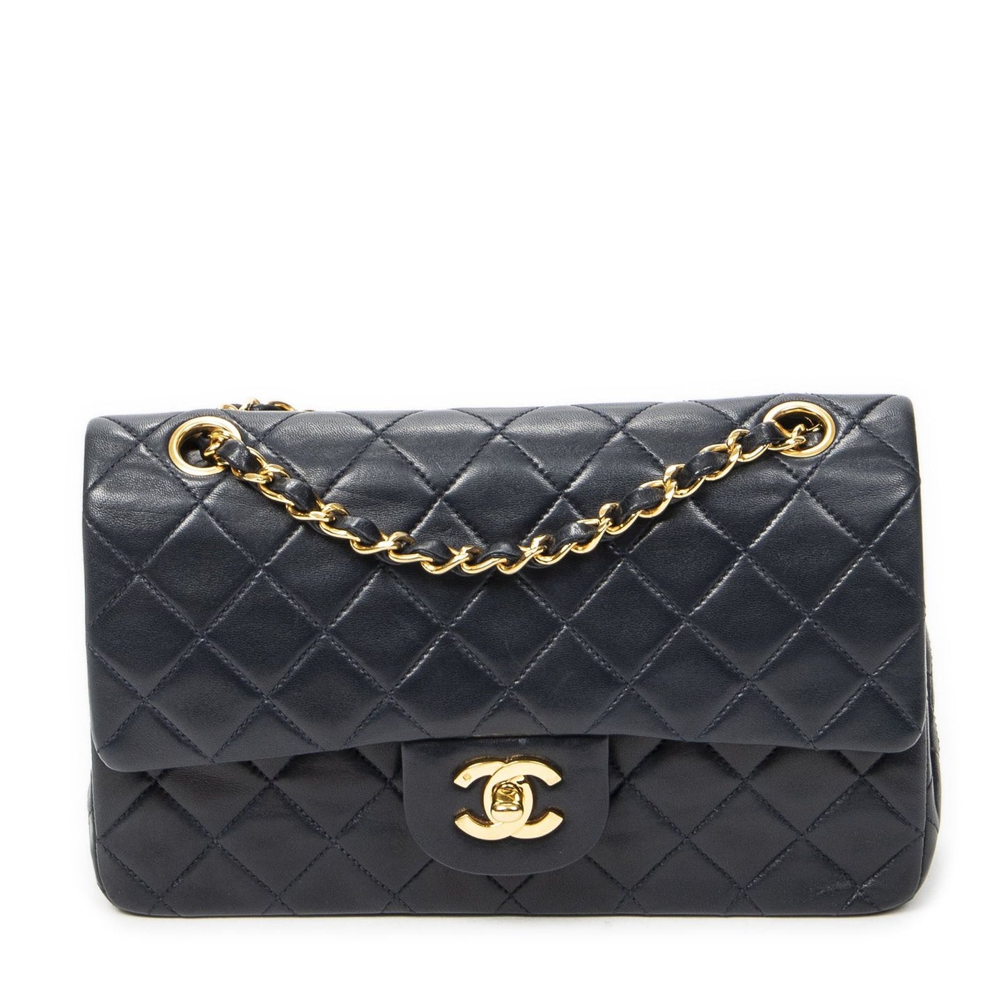 Chanel Quilted Double Flap Navy Lambskin Leather