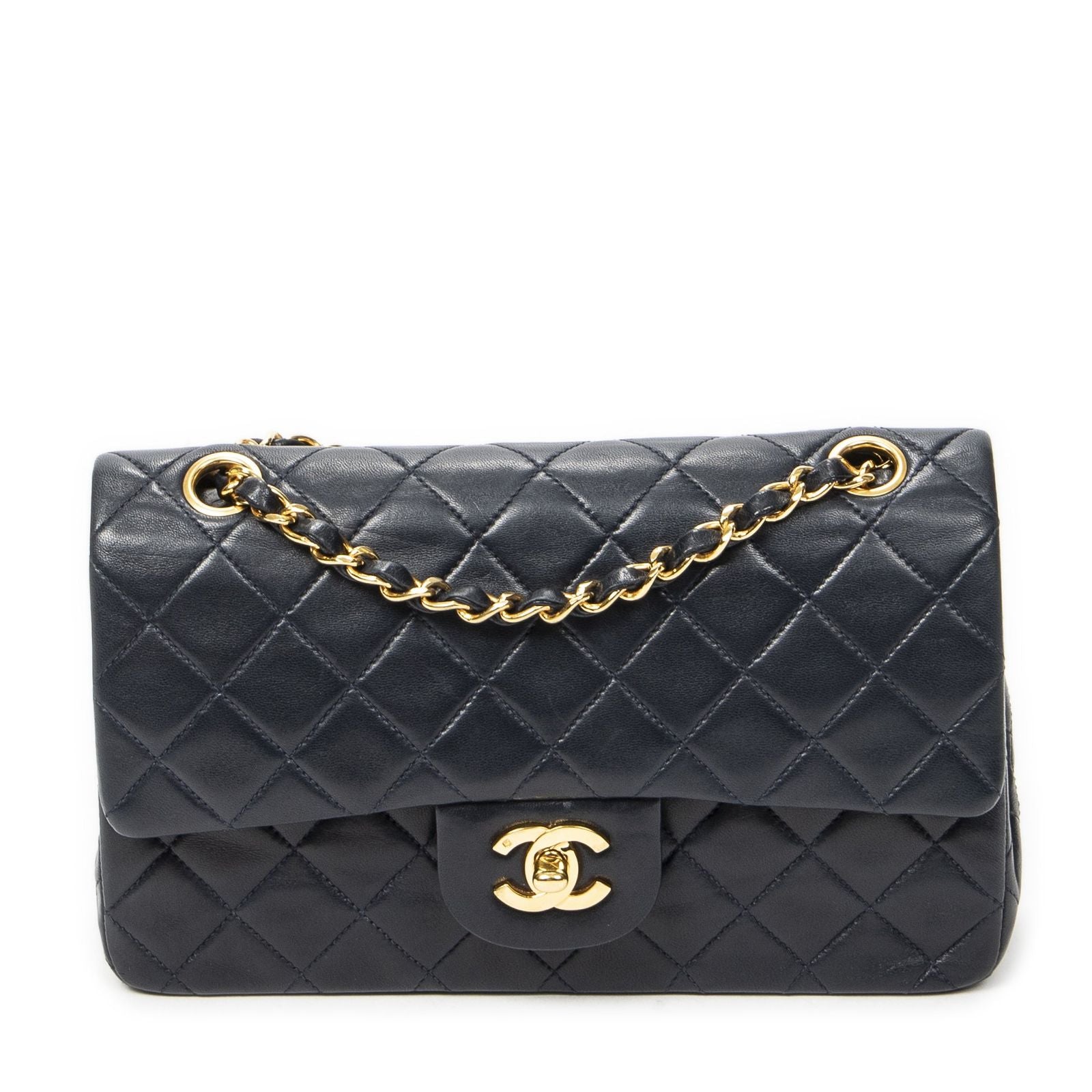 Chanel Quilted Double Flap Navy Lambskin Leather