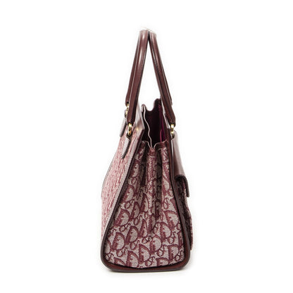Dior Small Trotter Front Pocket Tote Burgundy Pattern Canvas — view 4