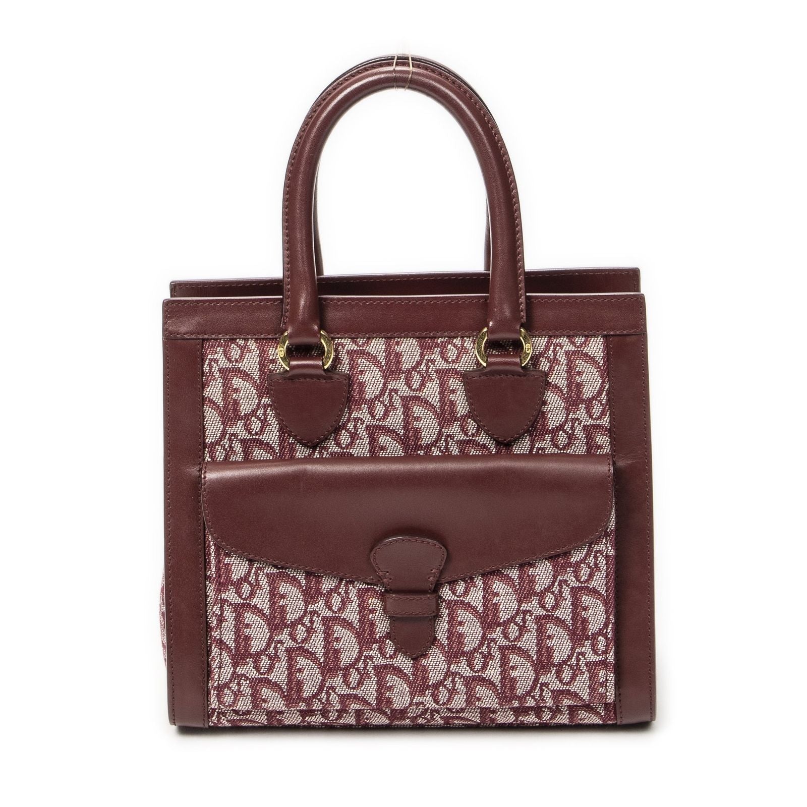 Dior Small Trotter Front Pocket Tote Burgundy Pattern Canvas