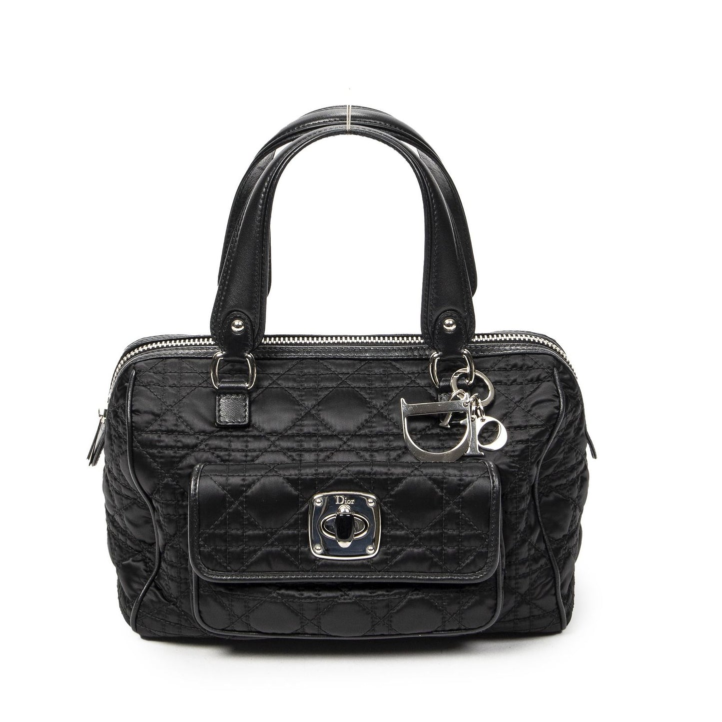 Dior Small Charming Boston Bag Black Cannage Nylon Canvas