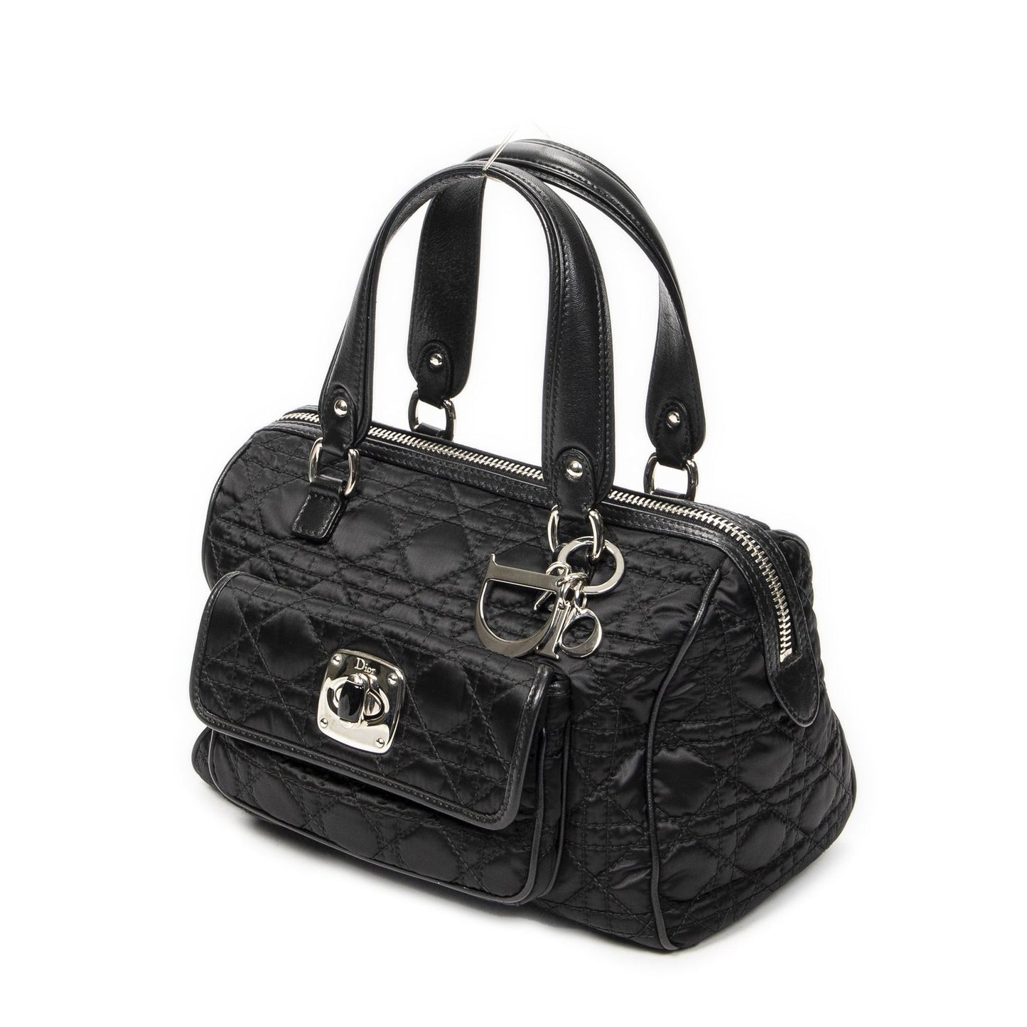 Dior Small Charming Boston Bag Black Cannage Nylon Canvas — view 2