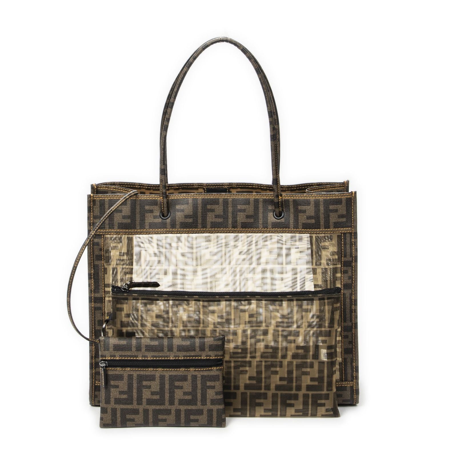 Fendi Mesh FF Tote Brown Zucca Gray Canvas