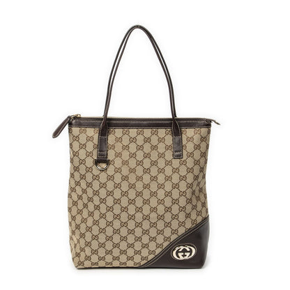 Gucci Vertical Bullet Tote Beige Dark Brown GG Canvas