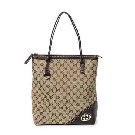 Gucci Vertical Bullet Tote Beige Dark Brown GG Canvas