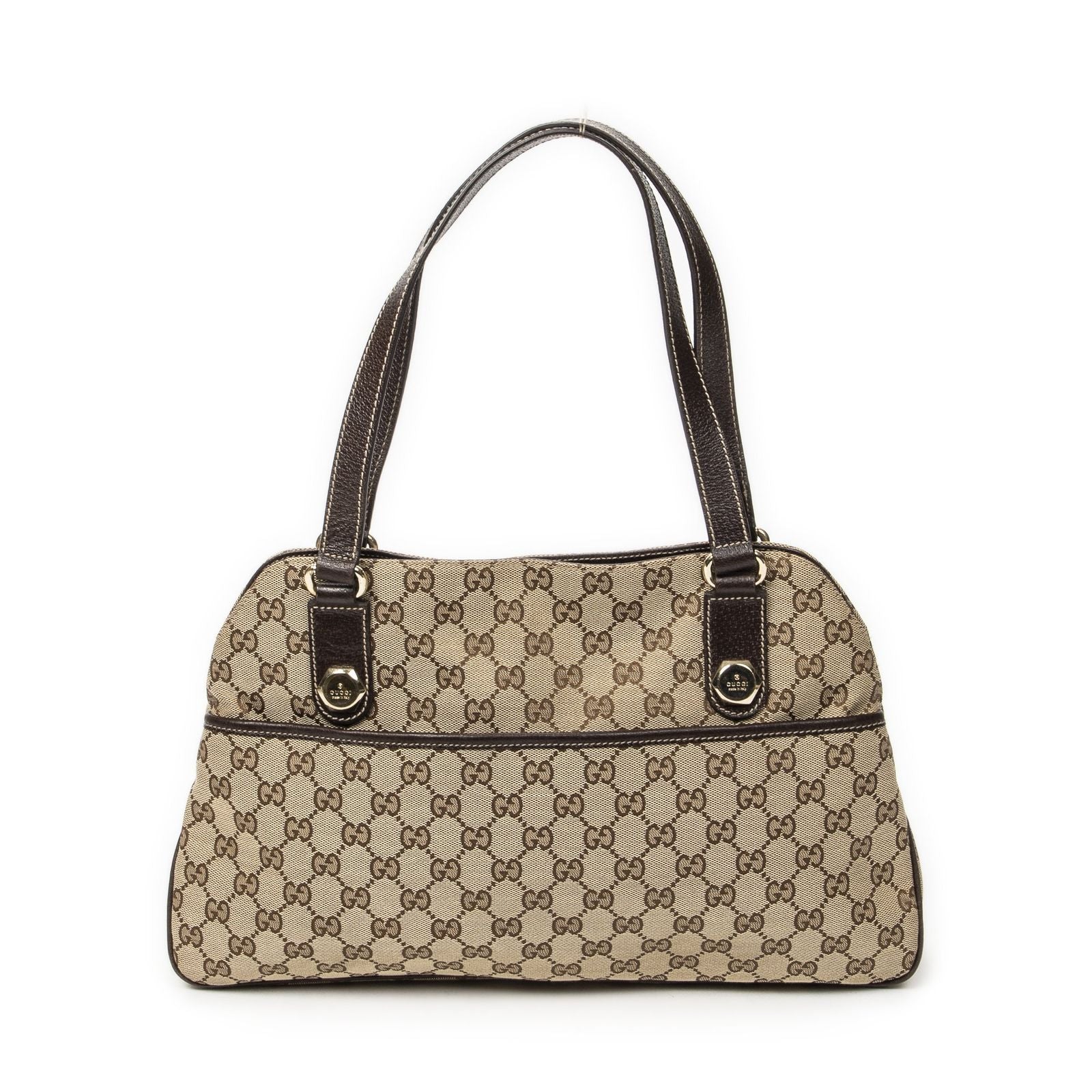 Gucci Charmi Hexagon Stud Beige Dark Brown GG Canvas Messenger Bag