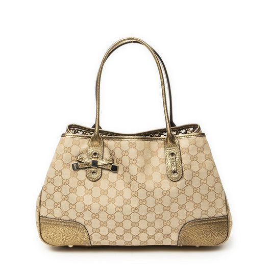 Gucci Princi Tote Beige Gold GG Canvas