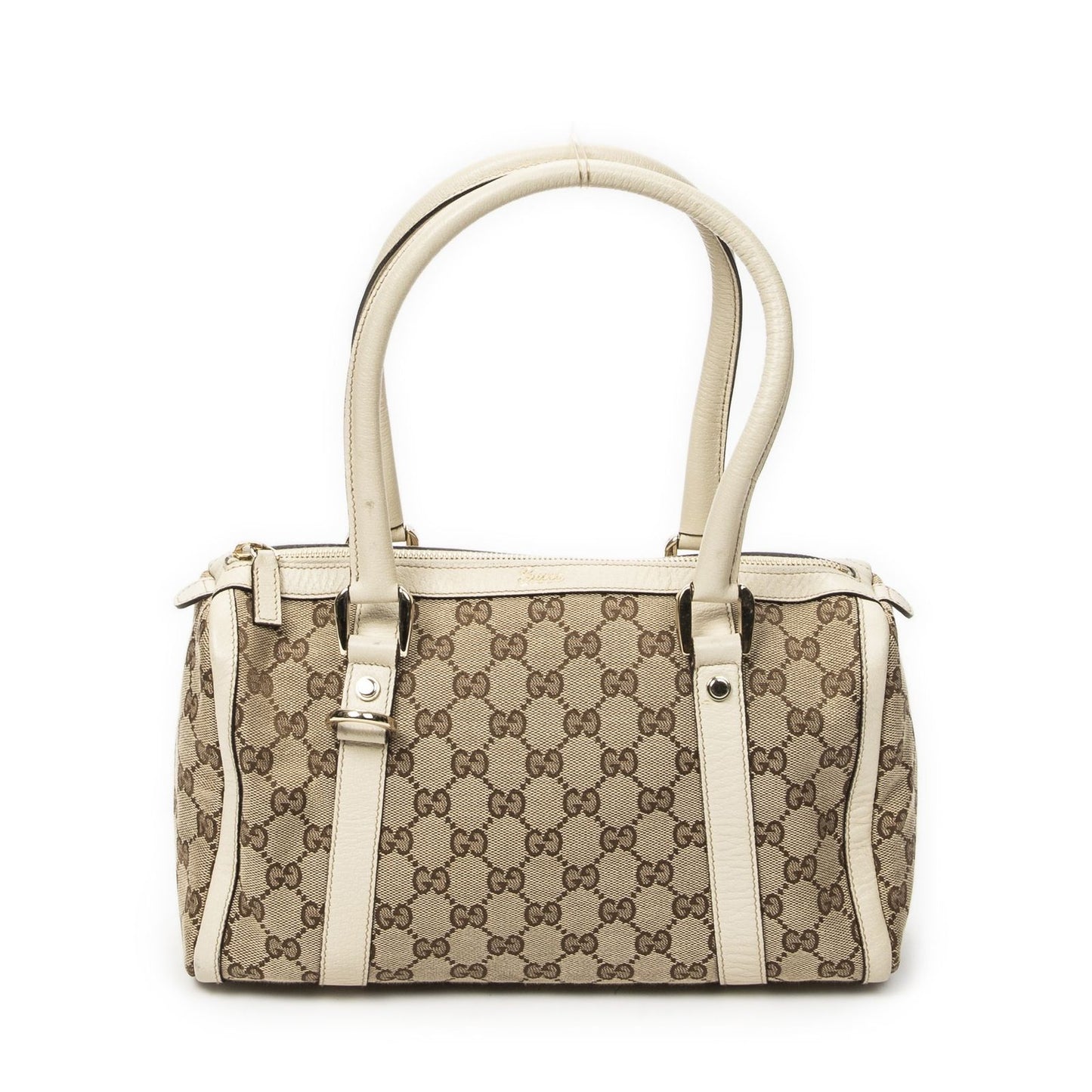 Gucci Abbey Boston Beige Ivory GG Canvas Messenger Bag