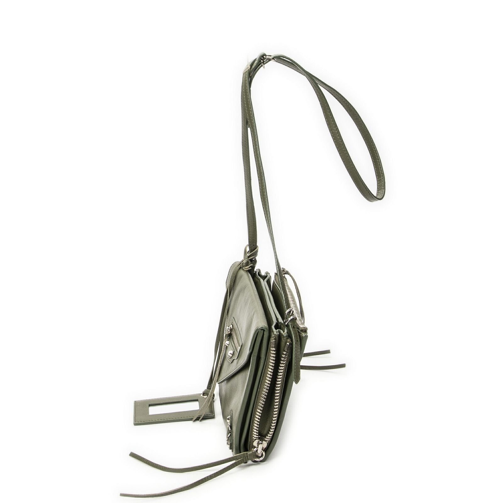Balenciaga Xs Papier Zip Around Triple Olive Green Calfskin Leather Handbag — view 3