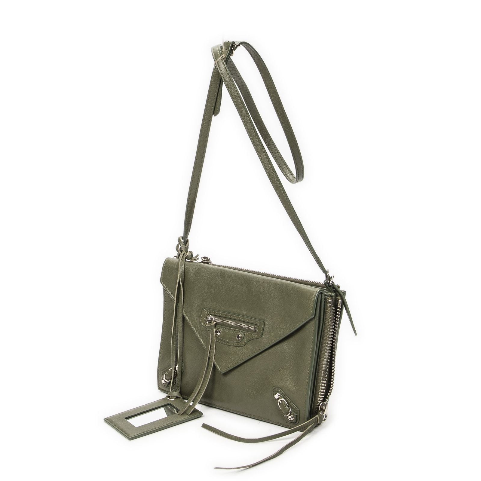 Balenciaga Xs Papier Zip Around Triple Olive Green Calfskin Leather Handbag — view 2