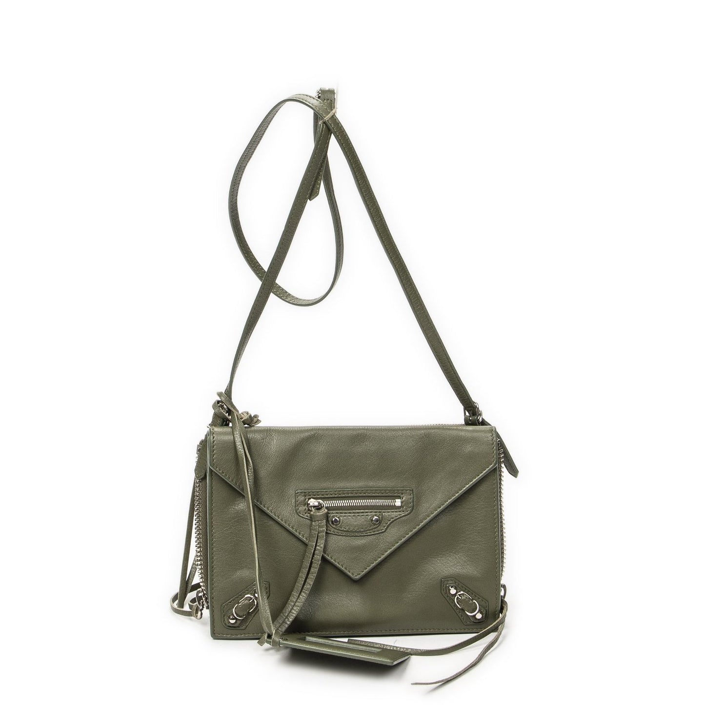 Balenciaga Xs Papier Zip Around Triple Olive Green Calfskin Leather Handbag