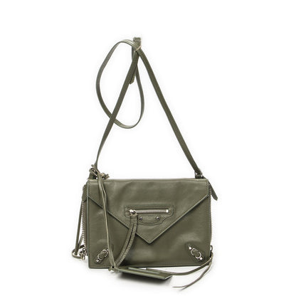 Balenciaga Xs Papier Zip Around Triple Olive Green Calfskin Leather Handbag