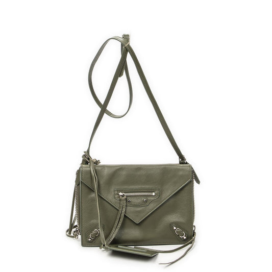 Balenciaga Xs Papier Zip Around Triple Olive Green Calfskin Leather Handbag